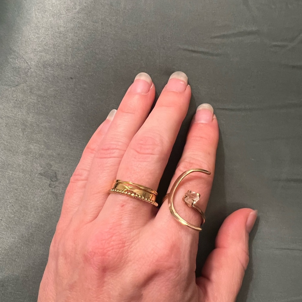 Gold Crescent Moon Ring Set stacking